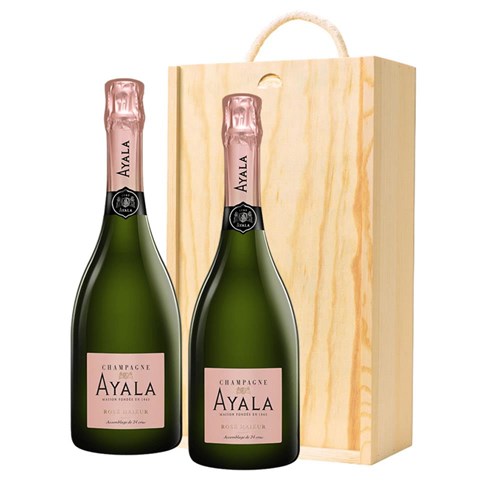 Ayala Rose Majeur Champagne 75cl Double Pine Wooden Gift Boxed (2x75cl)